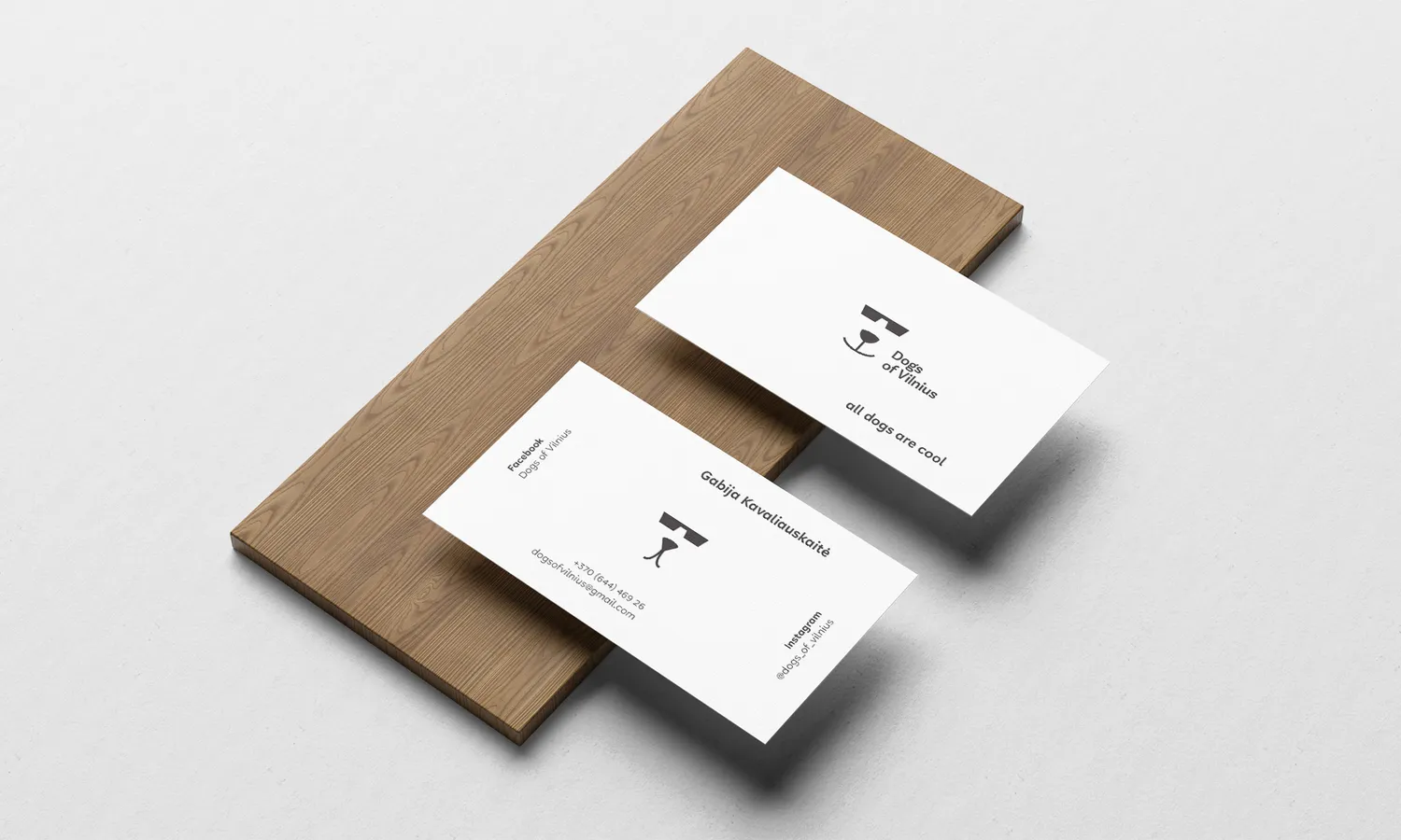 Minimalist Dogs of Vilnius identity on business cards